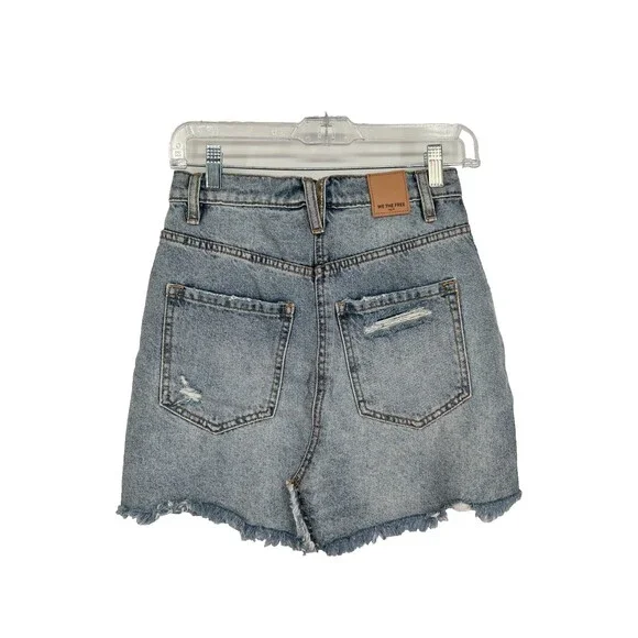 We The Free Denim Mini Skirt Women's Size 25 Asymmetrical Raw Hem Y2K Grunge - Picture 2 of 7